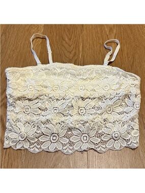 Lace Cropped Bralette Tank Top Cream White Tube top Straps/ strapless Floral